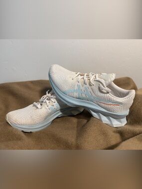 ASICS Women's Athletic Running Shoes - Cream with Light Blue Accents